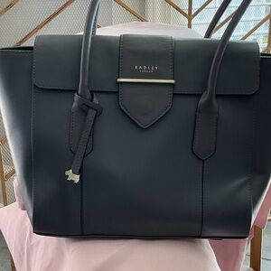 RADLEY LONDON Gray Leather Structured Tote with Gold Accent
